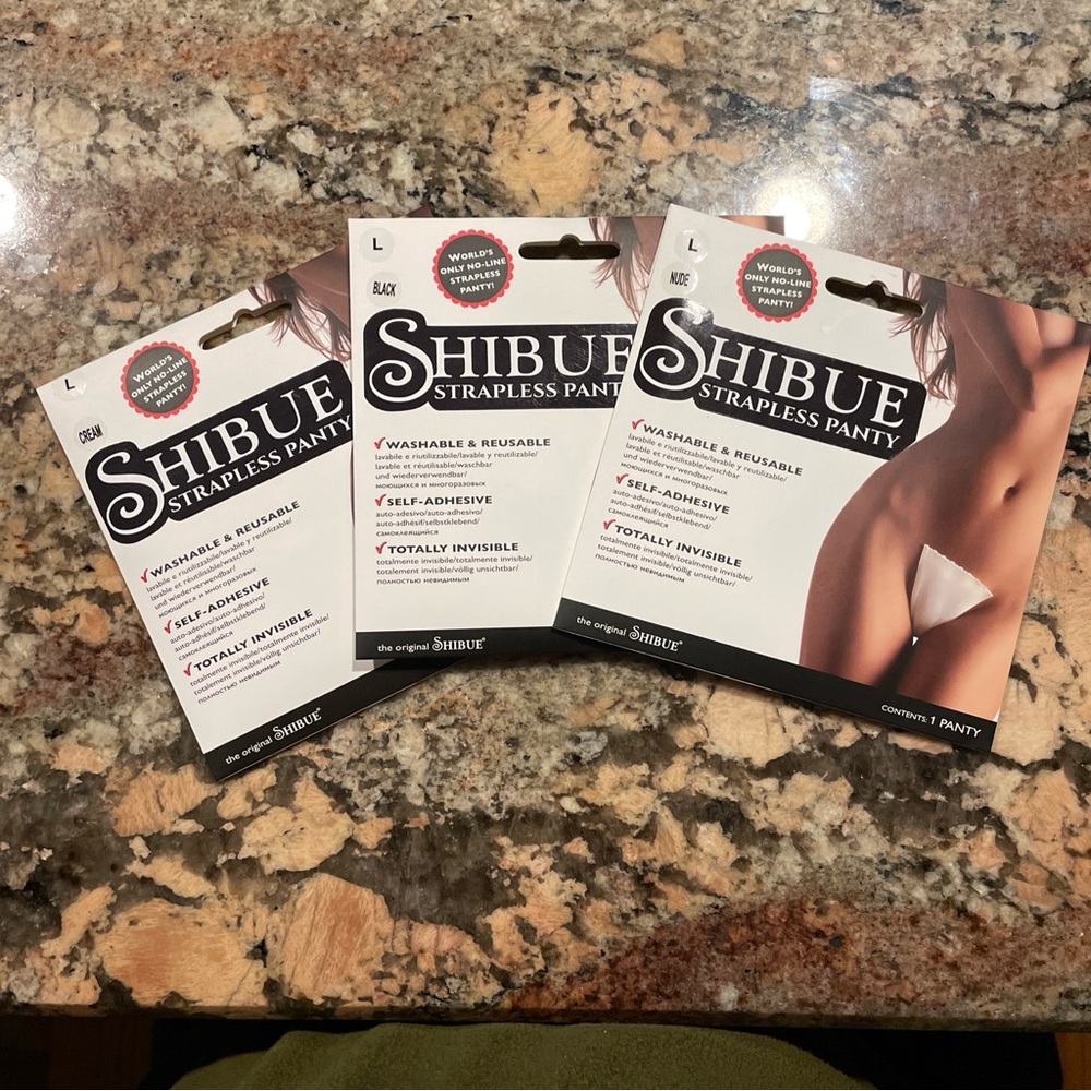 SHIBUE Strapless Panty Lot of 3 Size Large, Cream, Black and Nude colors. New.